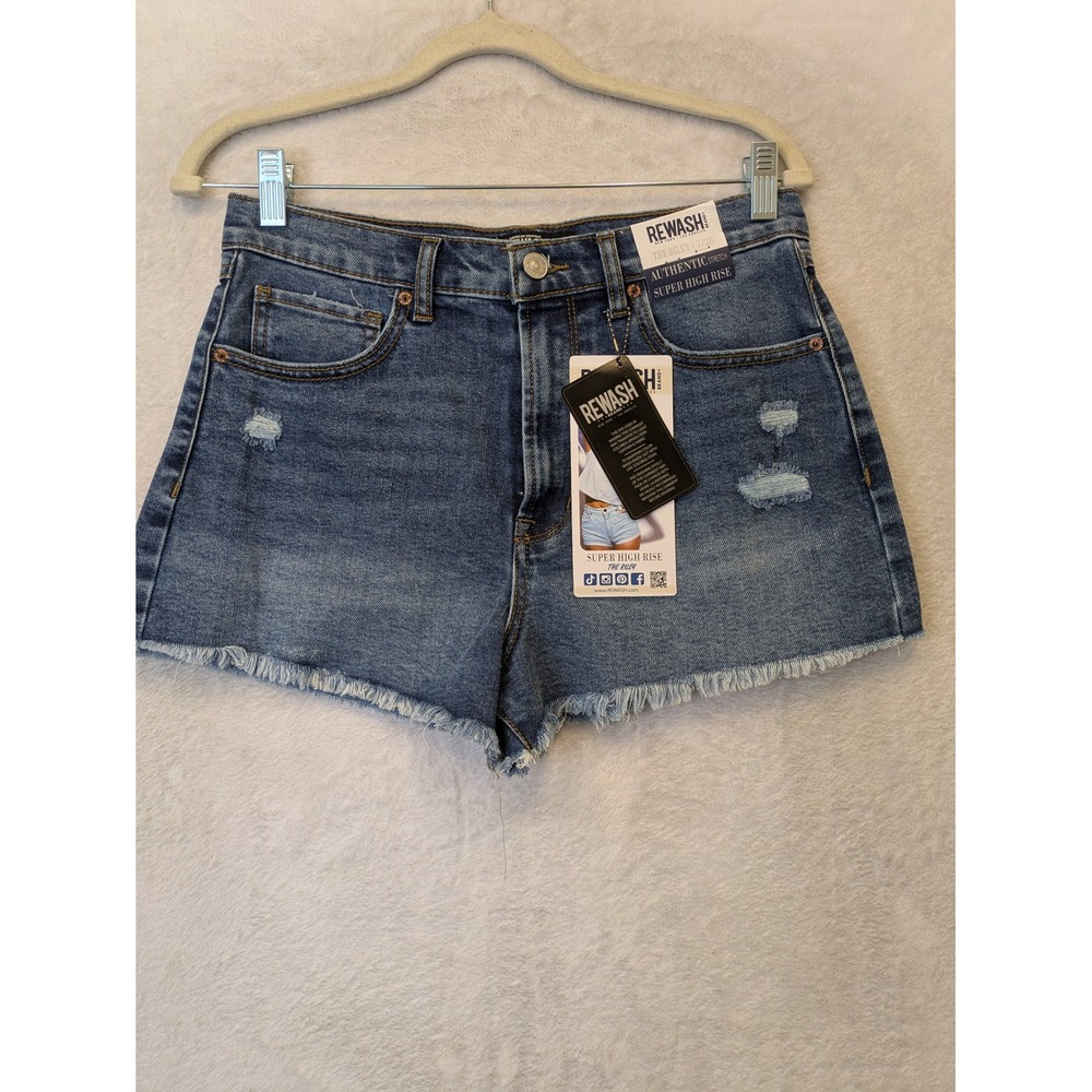 Rewash The Riley Size 7/28 Super High Rise Distressed Denim Cutoff‎ Shorts Blue